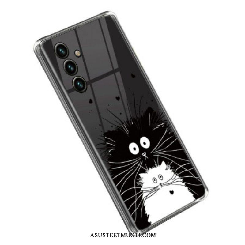 Kuori Samsung Galaxy A14 / A14 5G Läpinäkyvä White Cat Black Cat