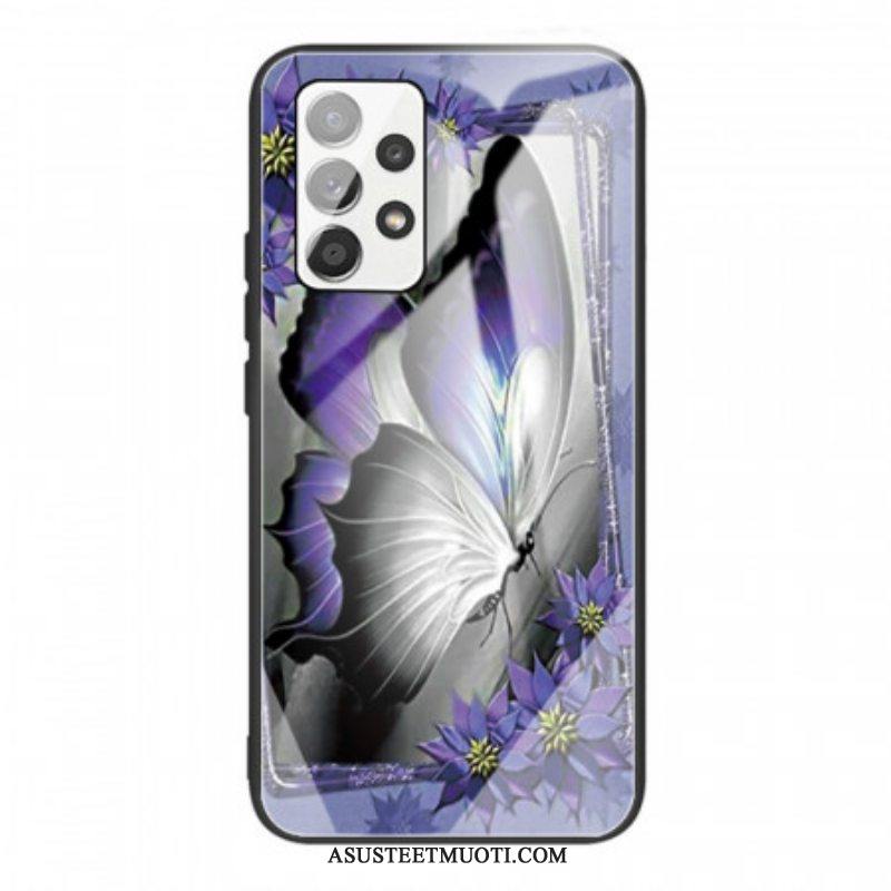 Kuori Samsung Galaxy A53 5G Purple Butterfly Karkaistu Lasi