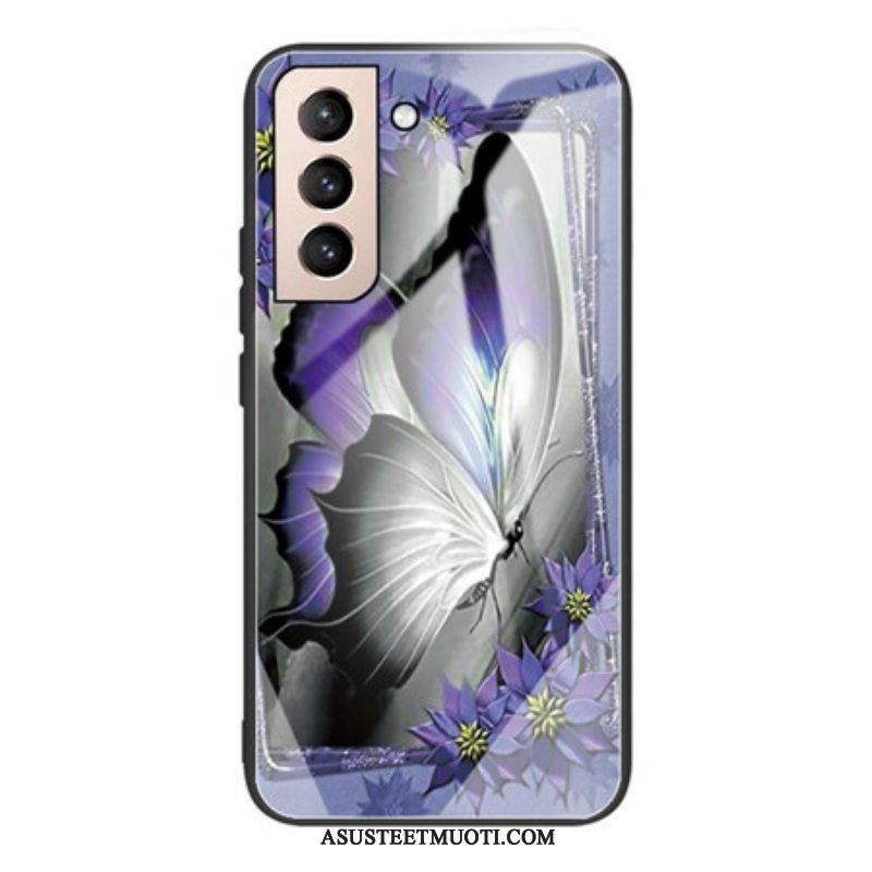 Kuori Samsung Galaxy S21 FE Purple Butterfly Karkaistu Lasi