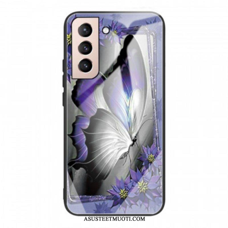 Kuori Samsung Galaxy S22 5G Purple Butterfly Karkaistu Lasi