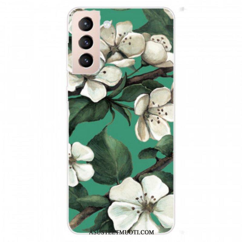 Kuori Samsung Galaxy S22 Plus 5G Maalattuja Valkoisia Kukkia