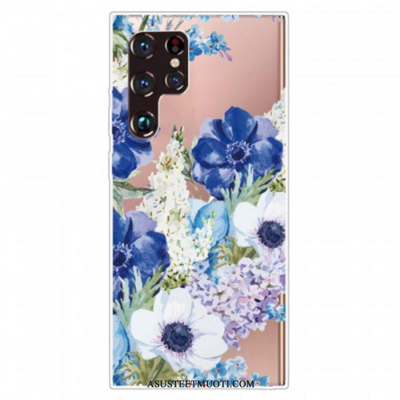 Kuori Samsung Galaxy S22 Ultra 5G Akvarelli Siniset Kukat