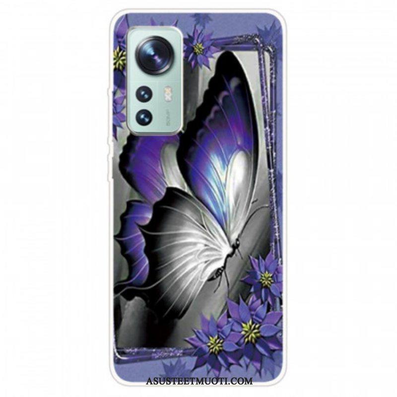 Kuori Xiaomi 12 / 12X Violetti Butterfly Silikoni