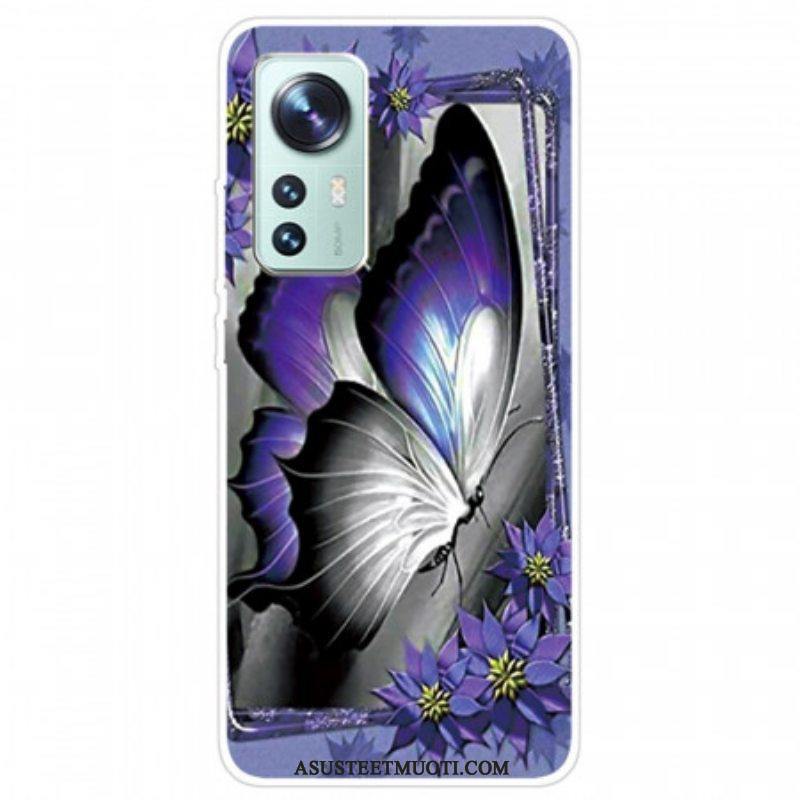 Kuori Xiaomi 12 Pro Violetti Butterfly Silikoni