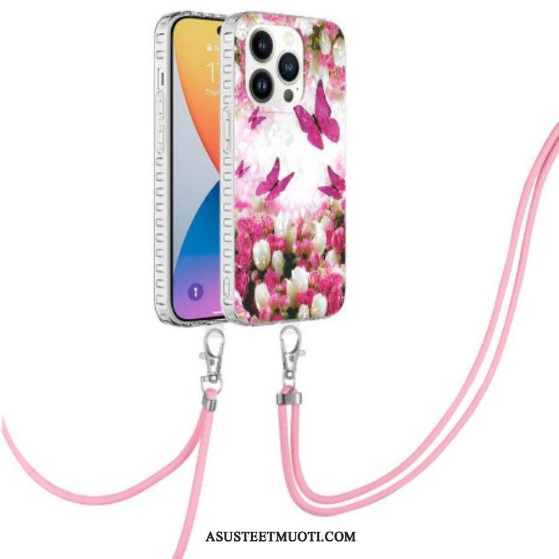 Kuori iPhone 14 Pro Kiristysnyörillä Kiristysnyörityyliset Perhoset