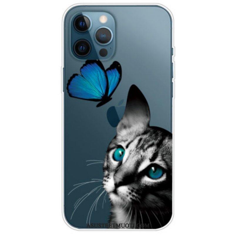 Kuori iPhone 14 Pro Kissan Ja Perhosen Välissä