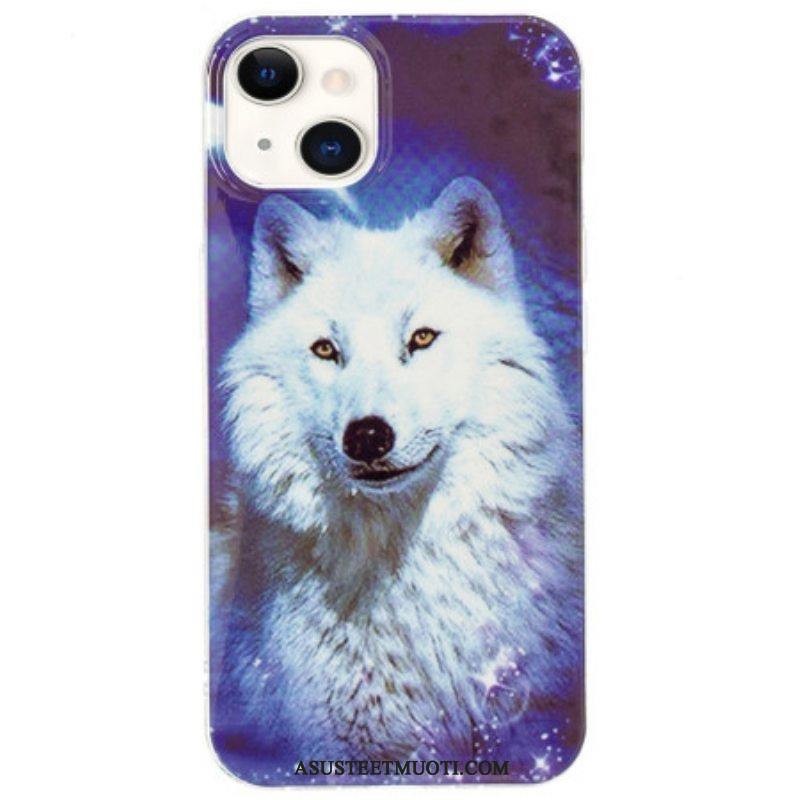 Kuori iPhone 15 Plus Fluoresoiva White Wolf