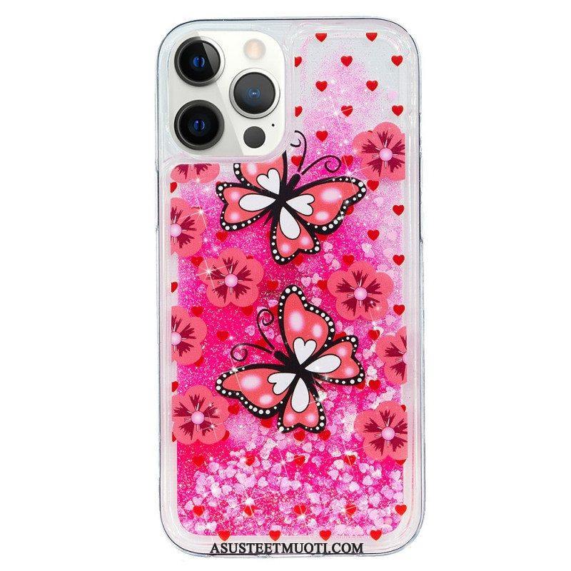 Kuori iPhone 15 Pro Perhoset Glitter