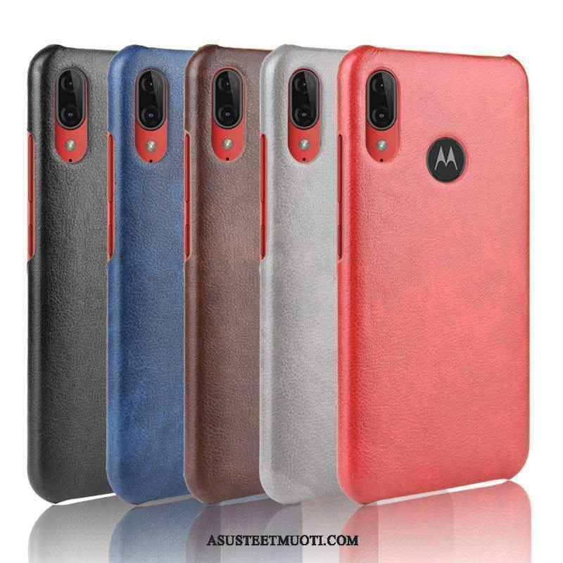 Moto E6 Plus Kuoret Puhelimen Punainen Nahka Kotelo Kuori