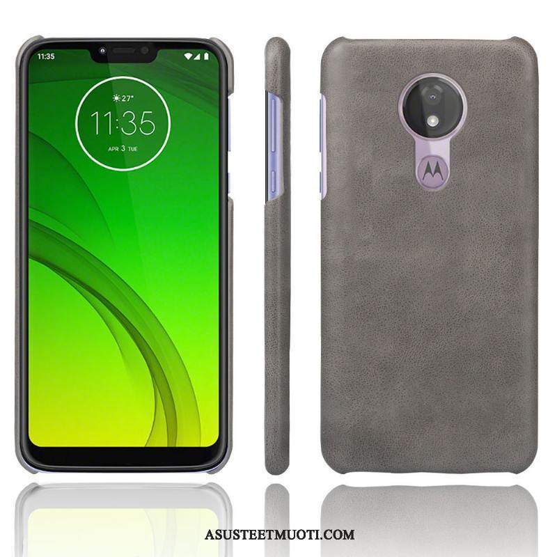 Moto G7 Power Kuoret Suojaus Yksinkertainen Harmaa Nahka Puhelimen