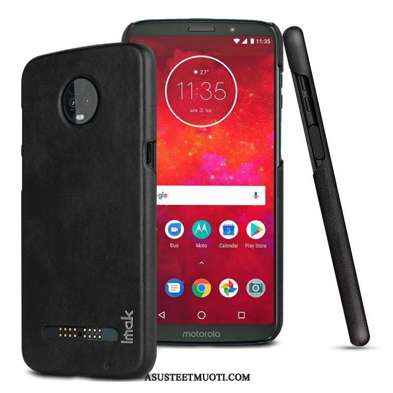 Moto Z3 Play Kuori Kuoret Puhelimen Nahka Musta Kotelo