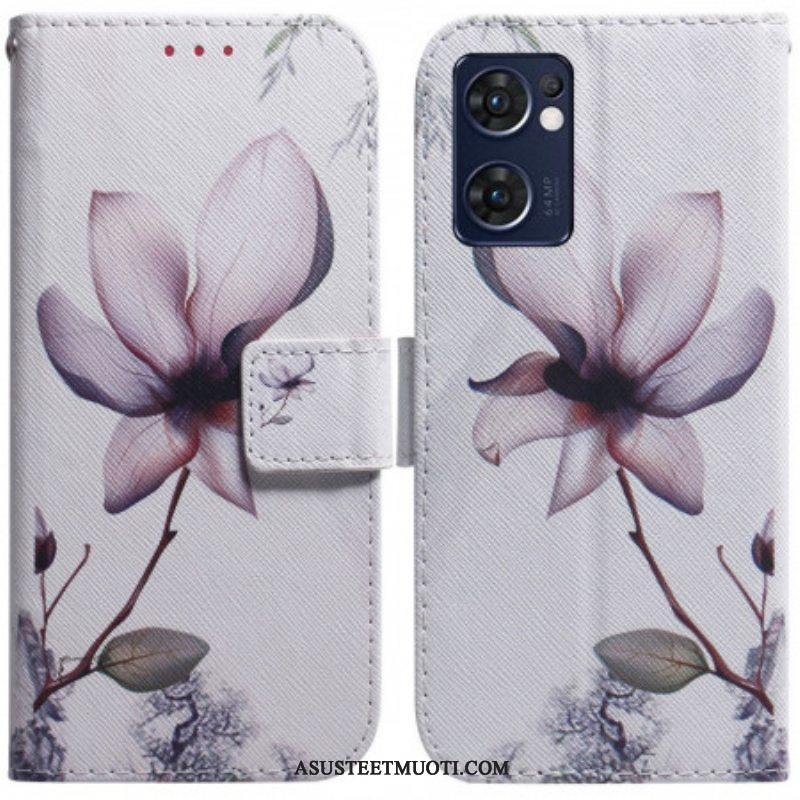 Nahkakotelo Oppo Find X5 Lite Flower Dusty Pink