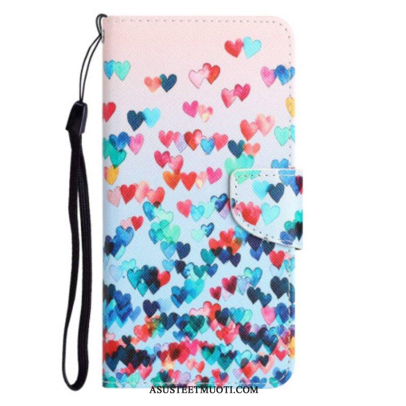 Nahkakotelo Samsung Galaxy A53 5G Suojaketju Kuori Strappy Hearts Rain