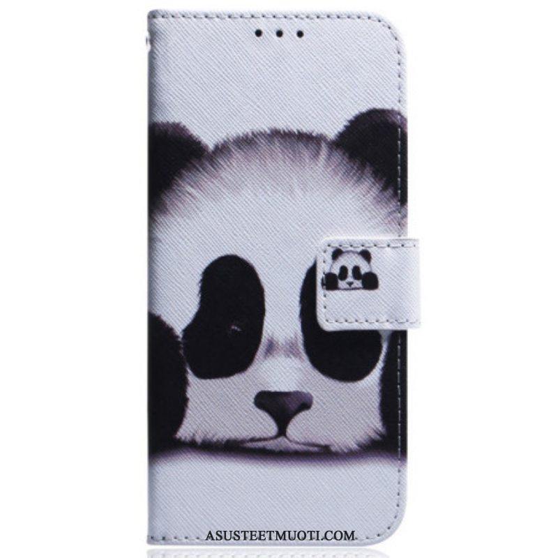 Nahkakotelo Samsung Galaxy A54 5G Suojaketju Kuori Lanyard Panda Tuuletin