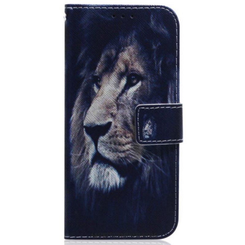 Nahkakotelo Samsung Galaxy M13 Suojaketju Kuori Lanyard Lion