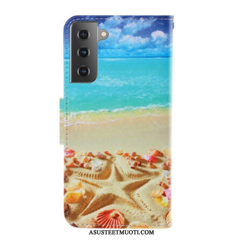 Nahkakotelo Samsung Galaxy S21 Plus 5G Suojaketju Kuori Lanyard Beach