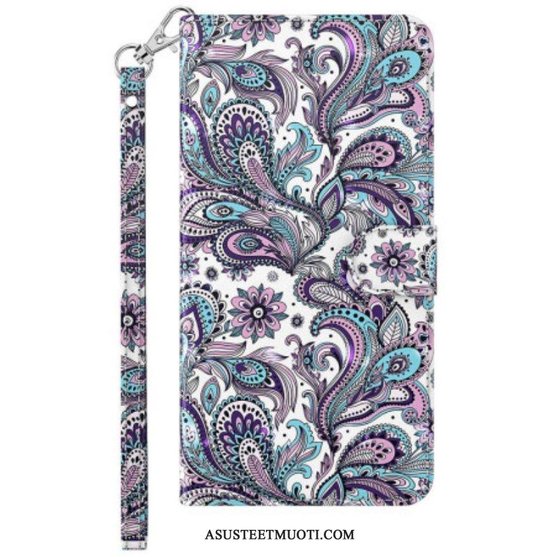 Nahkakotelo Samsung Galaxy S23 5G Suojaketju Kuori Strappy Paisley -kuvio