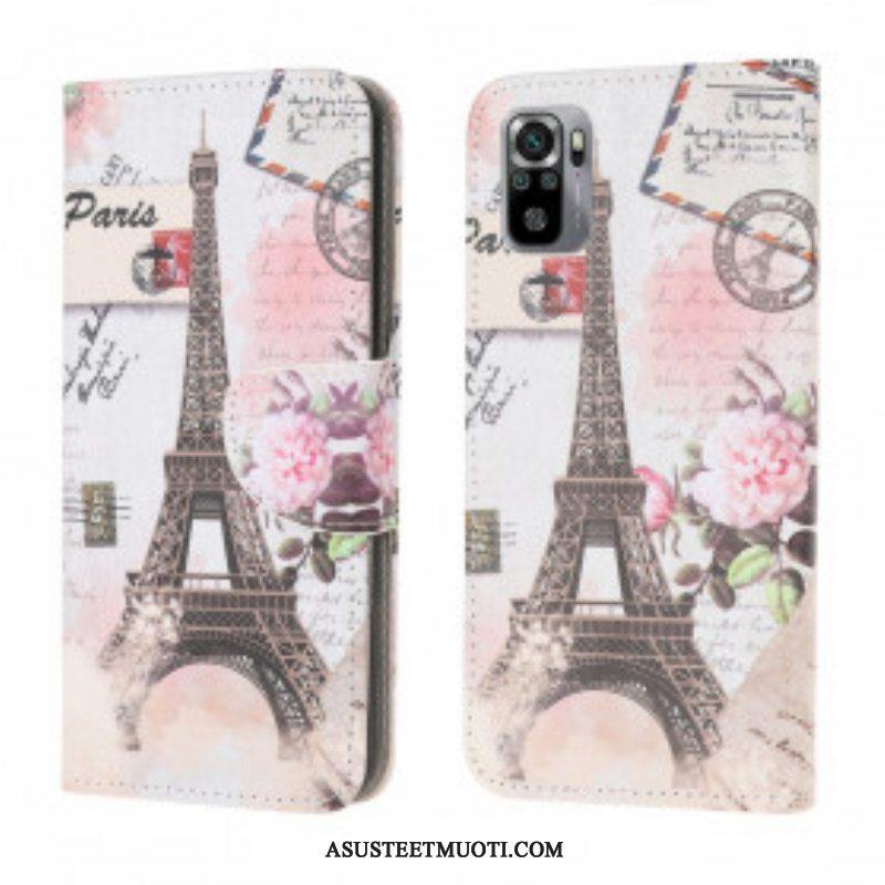 Nahkakotelo Xiaomi Redmi Note 10 / 10S Retro Eiffel-torni