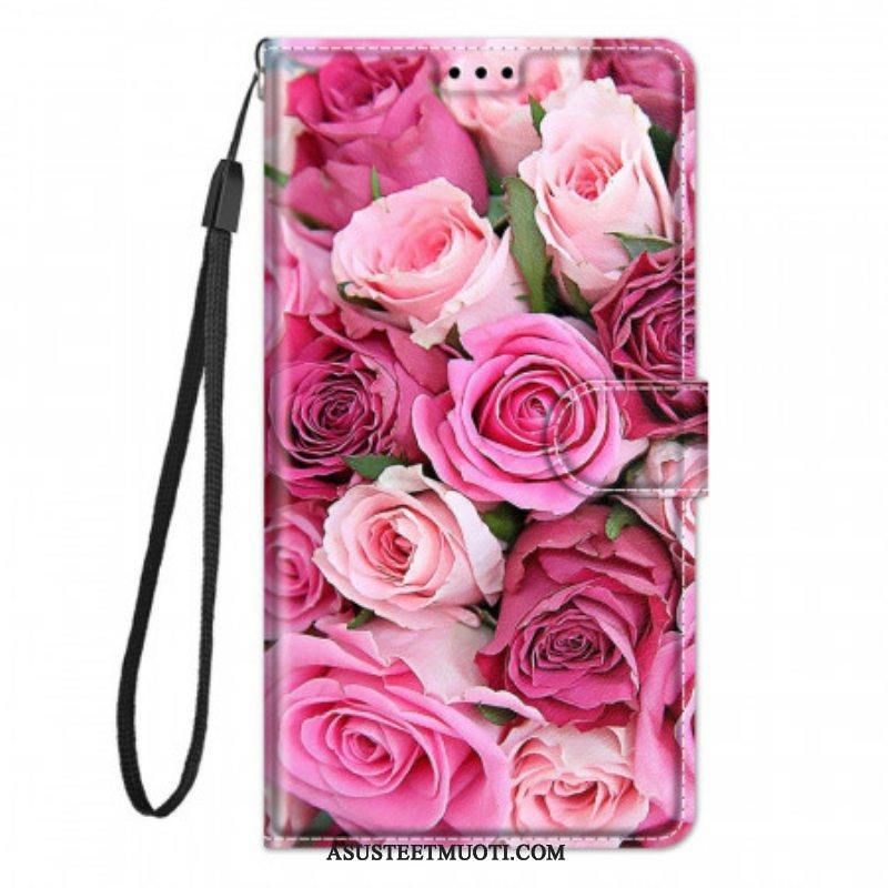 Nahkakotelo Xiaomi Redmi Note 10 Pro Suojaketju Kuori Strap Roses