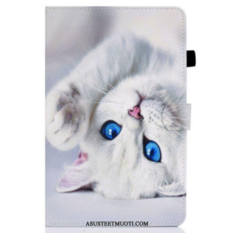 Nahkakotelo iPad 10.9" (2022) Valkoinen Kissa Sinisillä Silmillä