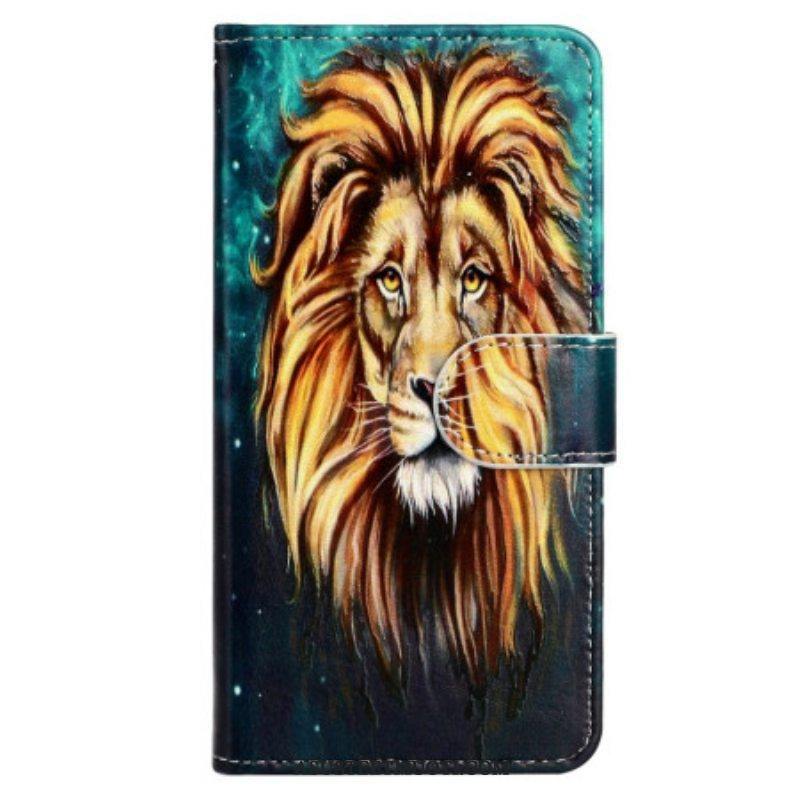 Nahkakotelo iPhone 15 Suojaketju Kuori Lion Graphic Kaulanauha