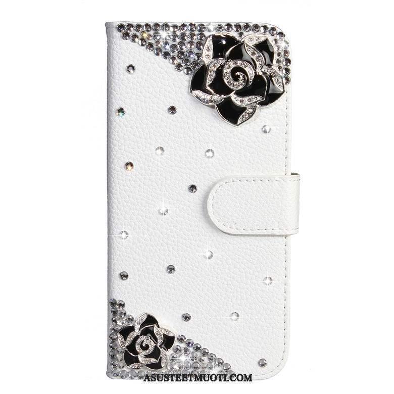 Nokia 7.1 Kuoret Rhinestone Inlay Valkoinen Kuori Nahkakotelo Manuaalinen