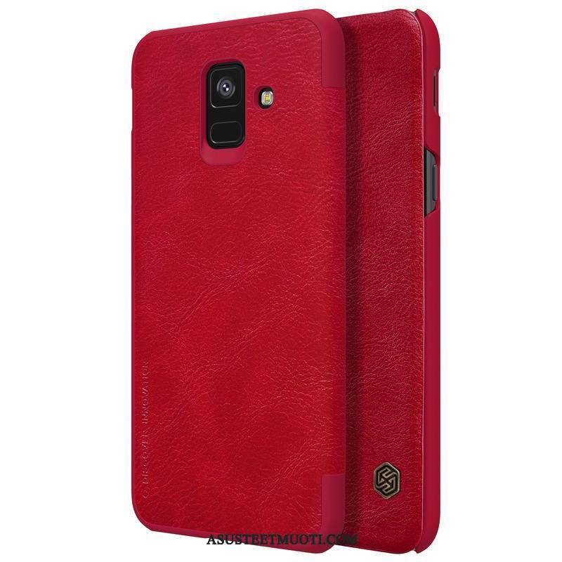 Samsung Galaxy A6 Kuori Kuoret Nahkakotelo Punainen Puhelimen Simpukka