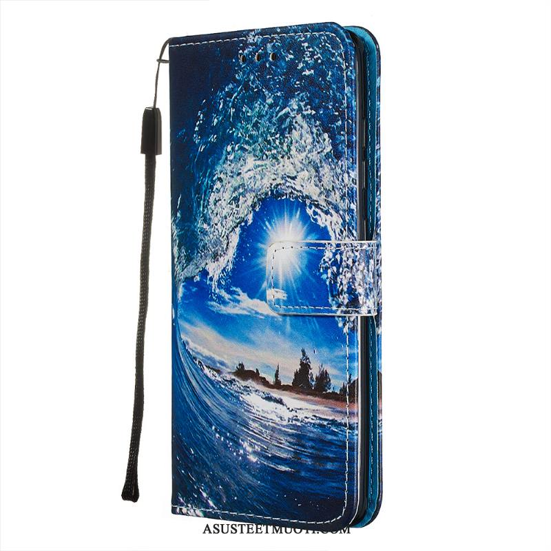 Samsung Galaxy A71 Kuoret Puhelimen Nahkakotelo Persoonallisuus Kortti Sininen