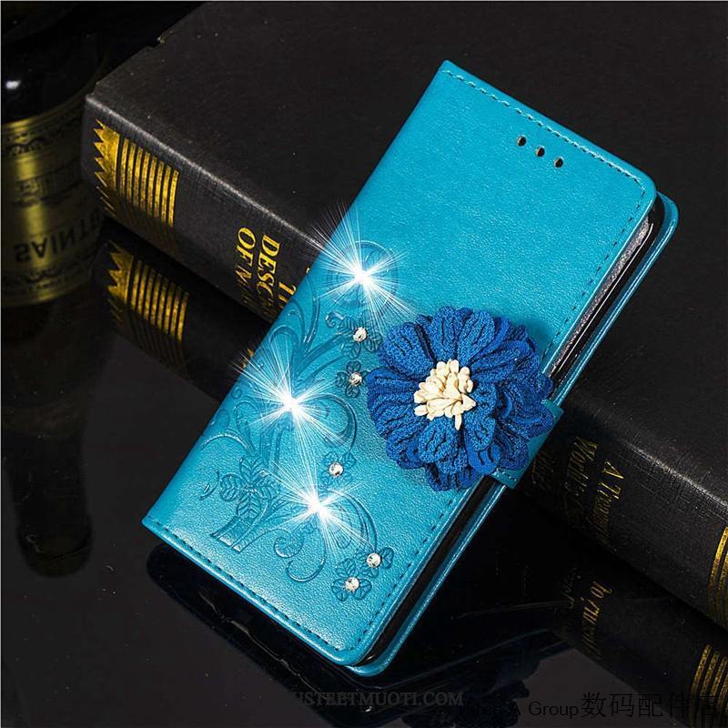 Samsung Galaxy A8 Kuoret Nahkakotelo Tähti Suojaus Kortti Sininen