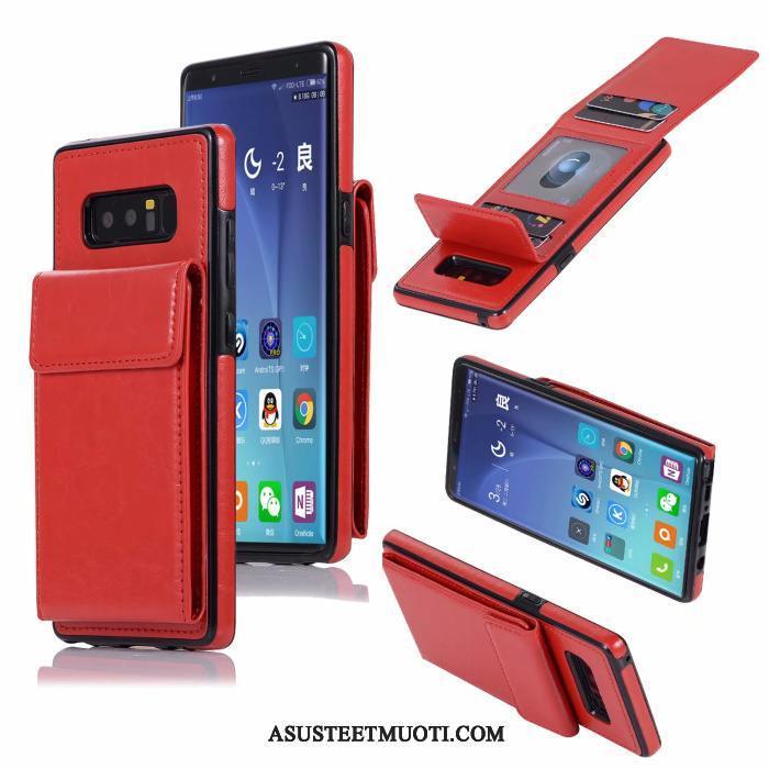 Samsung Galaxy Note 8 Kuoret Punainen All Inclusive Puhelimen Kortti Nahkakotelo