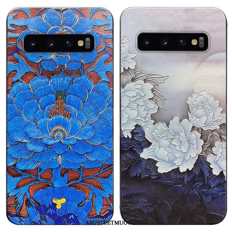 Samsung Galaxy S10+ Kuori Kuoret Sininen Silikoni Pesty Suede Persoonallisuus