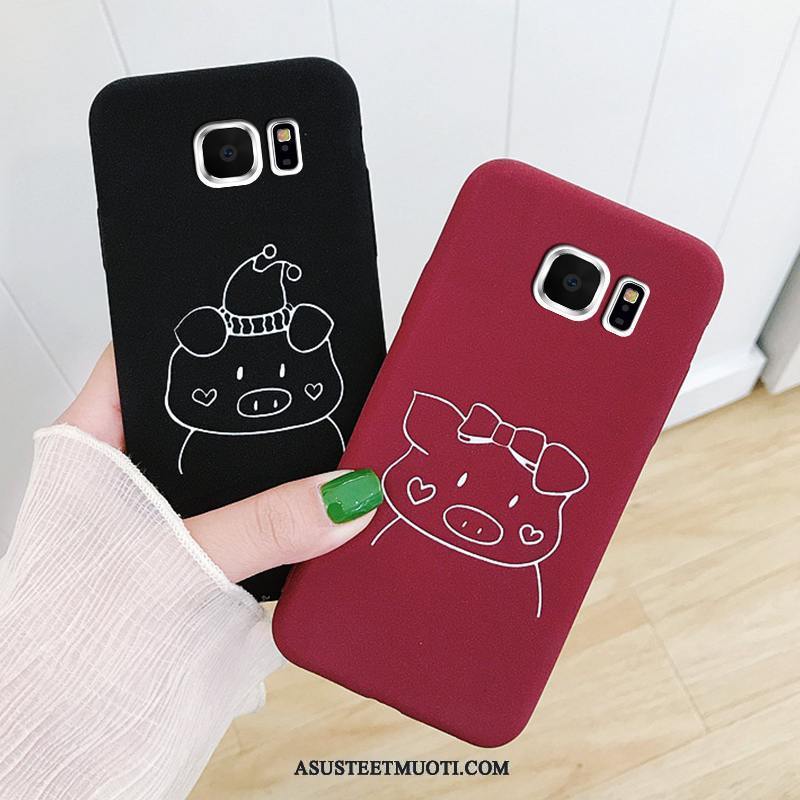 Samsung Galaxy S6 Edge Kuoret Pesty Suede Kuori Puhelimen Pehmeä Neste Musta