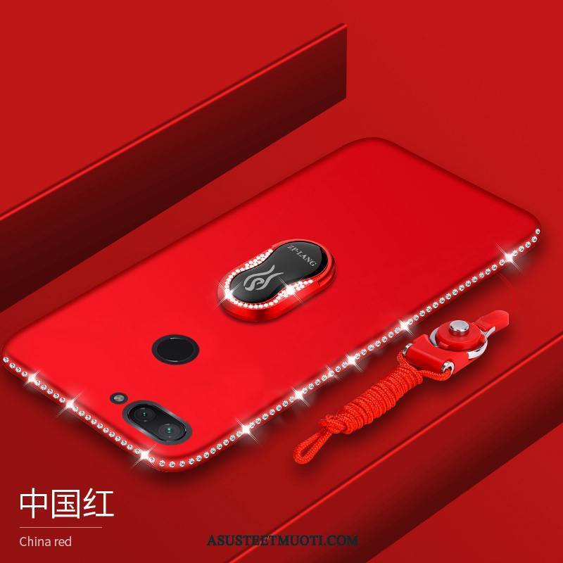 Xiaomi Mi 8 Lite Kuoret Punainen Silikoni Pesty Suede Strassi Pehmeä Neste