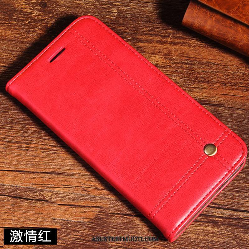 Xiaomi Redmi Note 7 Kuoret Karkaisu Punainen Nahkakotelo Pieni Kuori