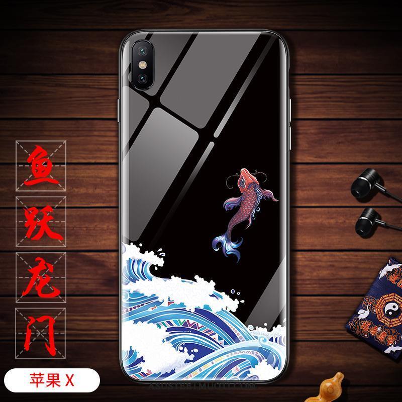 iPhone X Kuoret Kiinalainen Tyyli Persoonallisuus Pehmeä Neste Musta Silikoni