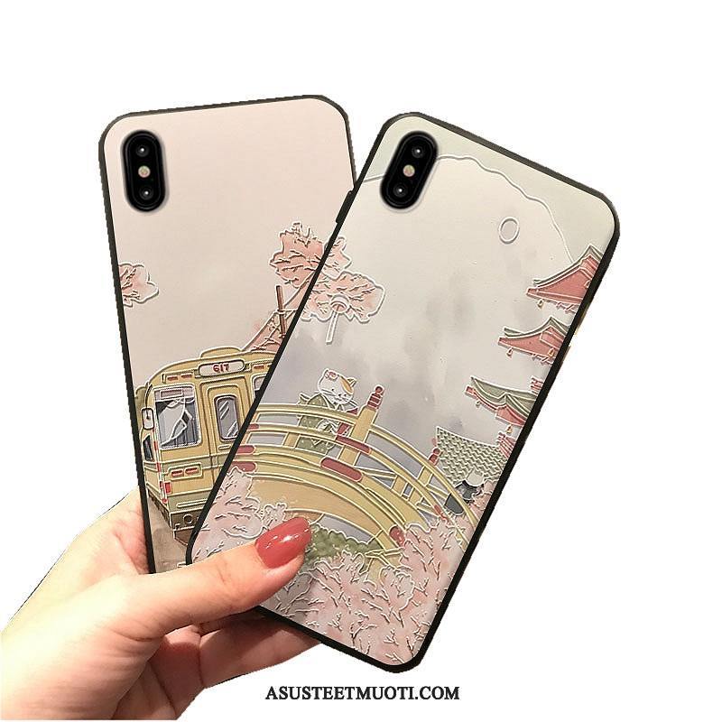 iPhone Xs Max Kuoret Puhelimen Kuori Valkoinen Kirsikka Kohokuviointi